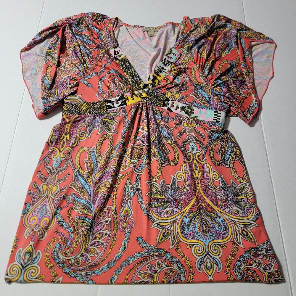 💚 Energe World Wear Women's  Multicolor Embellished‎ Top Blouse Paisley Size XL